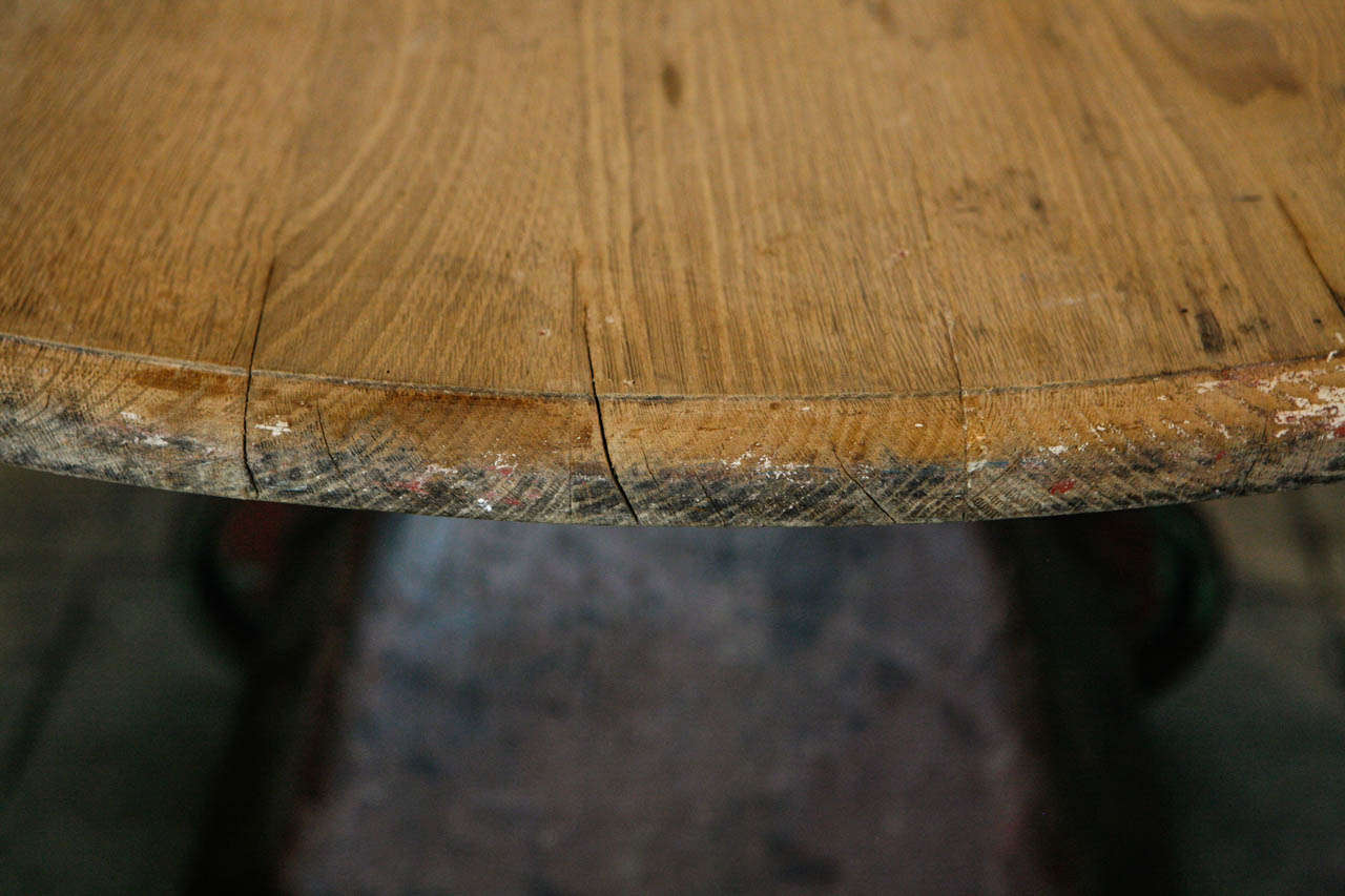 20th Century Steel Base Belgian Oak Top Entry Table, Antwerp Circa 1900