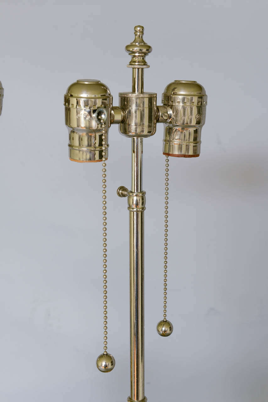 Fine Pair of Classical Column Lamps of Chrome & Brass 1