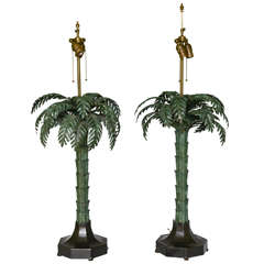 Retro Pair of Warren Kessler Palm Tree Lamps