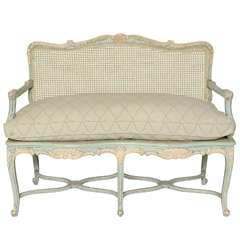 Antique Painted French Louis XV Caned Settee