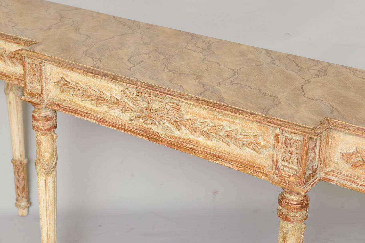 Long and Narrow Painted Louis XVI Style Console Table In Distressed Condition In West Palm Beach, FL