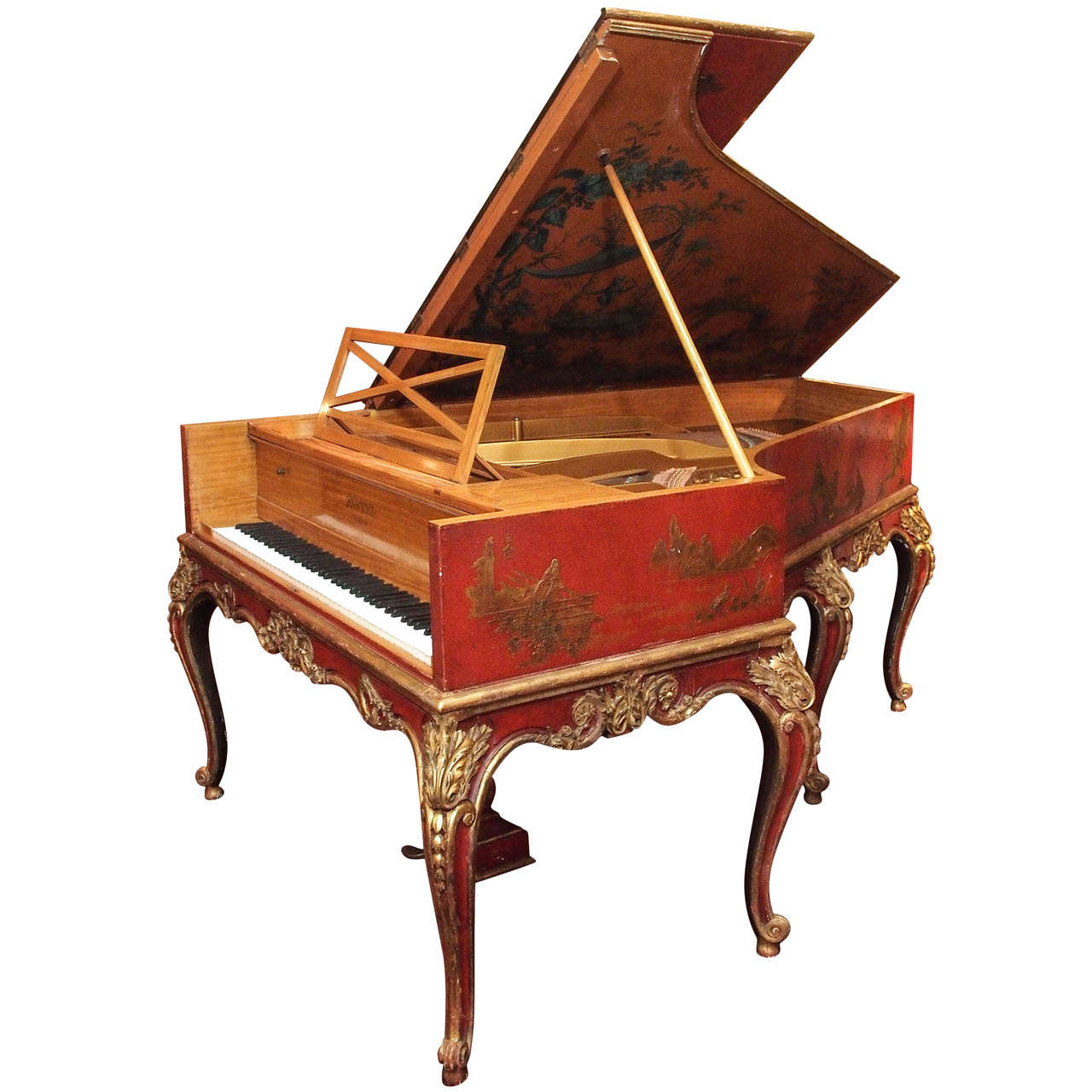 Piano Pleyel français ancien avec coffret en laque exceptionnel vers 1890-1910