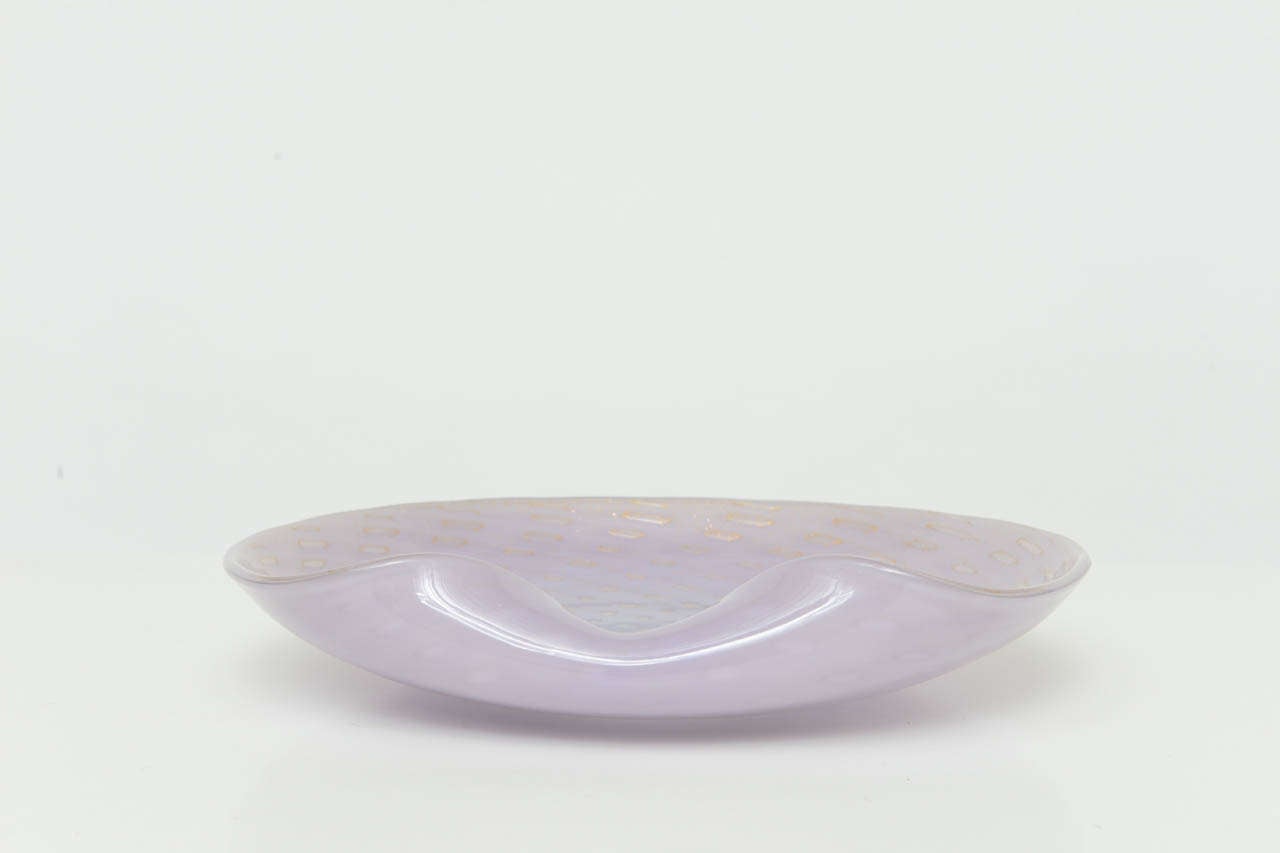 Mid-20th Century Large 1950's Barovier e Toso Lavender Murano Glass Bowl with Folded Rim