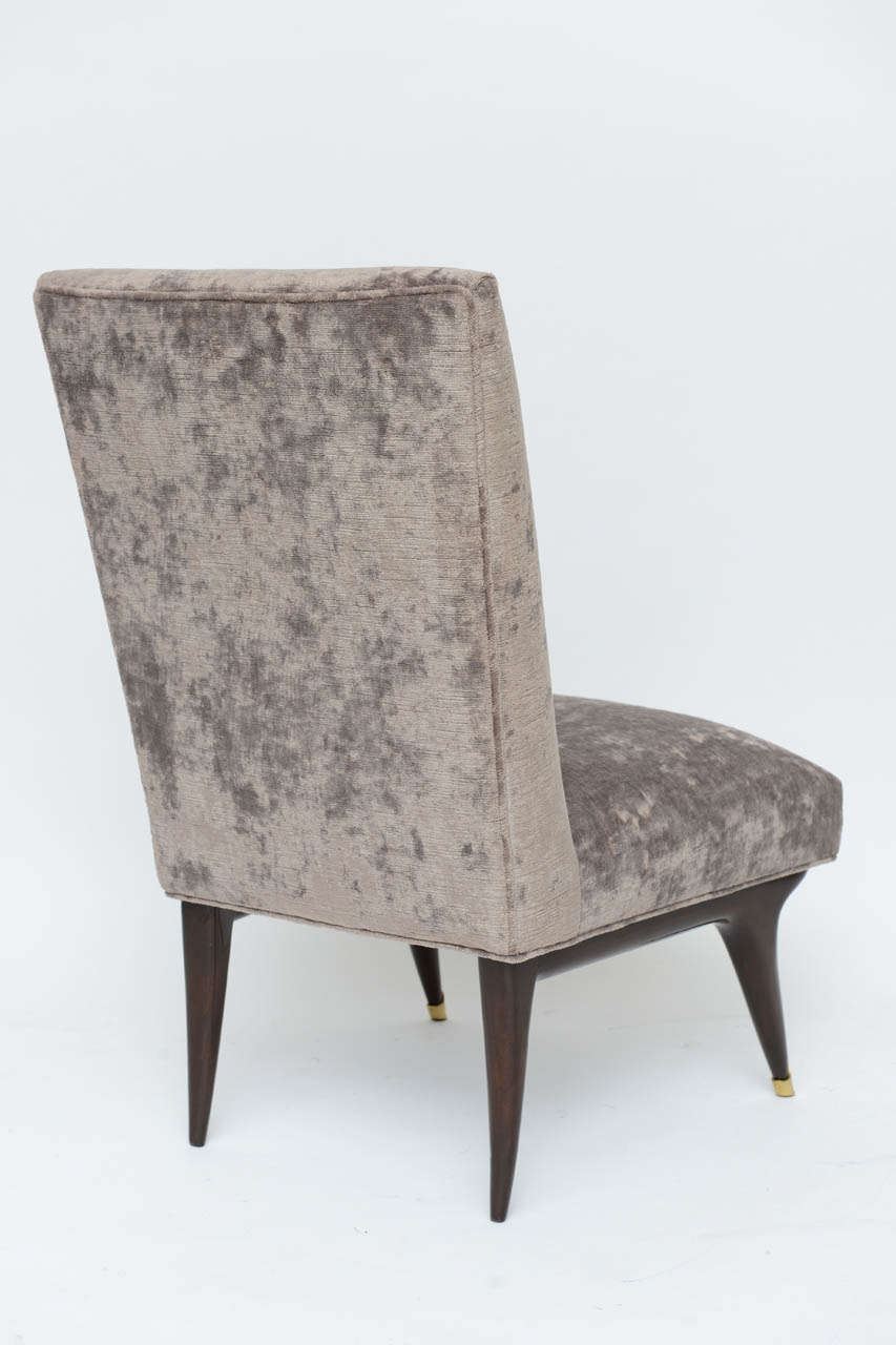 Mid-20th Century 1950s Italian Walnut and Velvet Slipper Chairs