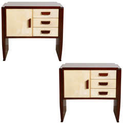 Pair of 1930s Parchment and Palissander Nightstand-Bedside Tables by Valzania