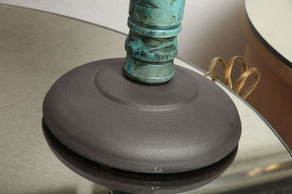 Glazed Pair of Raku Pottery Lamps