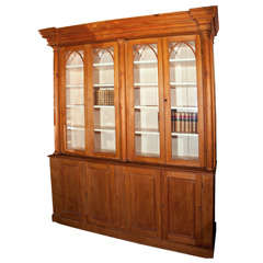 Vintage Pine Cabinet with Arched Trim on Glass Doors