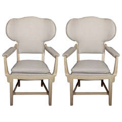 Pair Mid Century High Back Lattice chairs