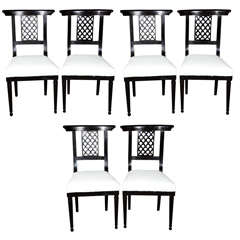 Set of Six Black Lattice Back Dining Chairs