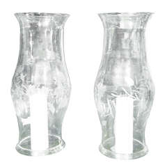 Pair of Handblown Etched Glass Hurricane Glasses