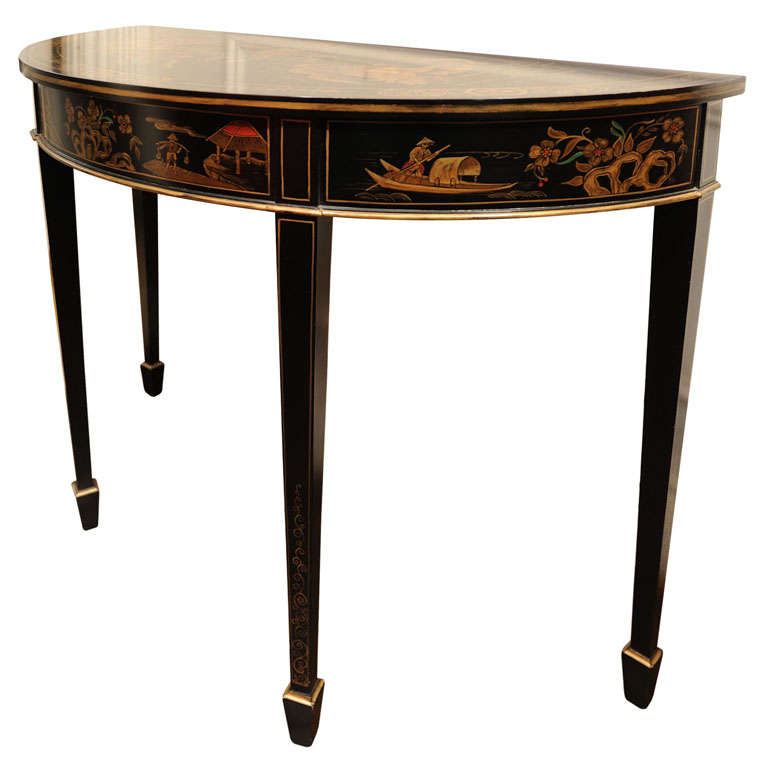 Demi-lune Chinoserie Console Table For Sale