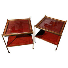 Pair of French Cinnebar Side Tables