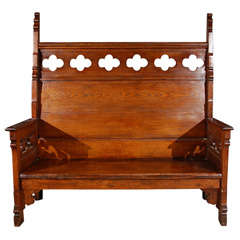 Antique Gothic Style Carved Oak Settee