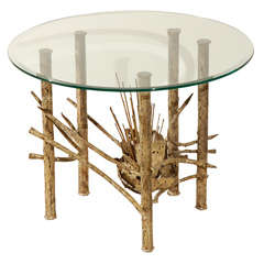 Metal And Glass Brutalist Side Table