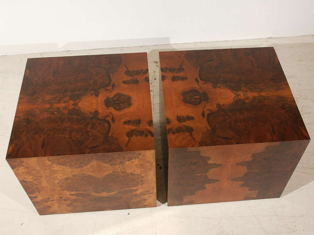 American Pair Of Burl Cube Tables By Lawson-Fenning
