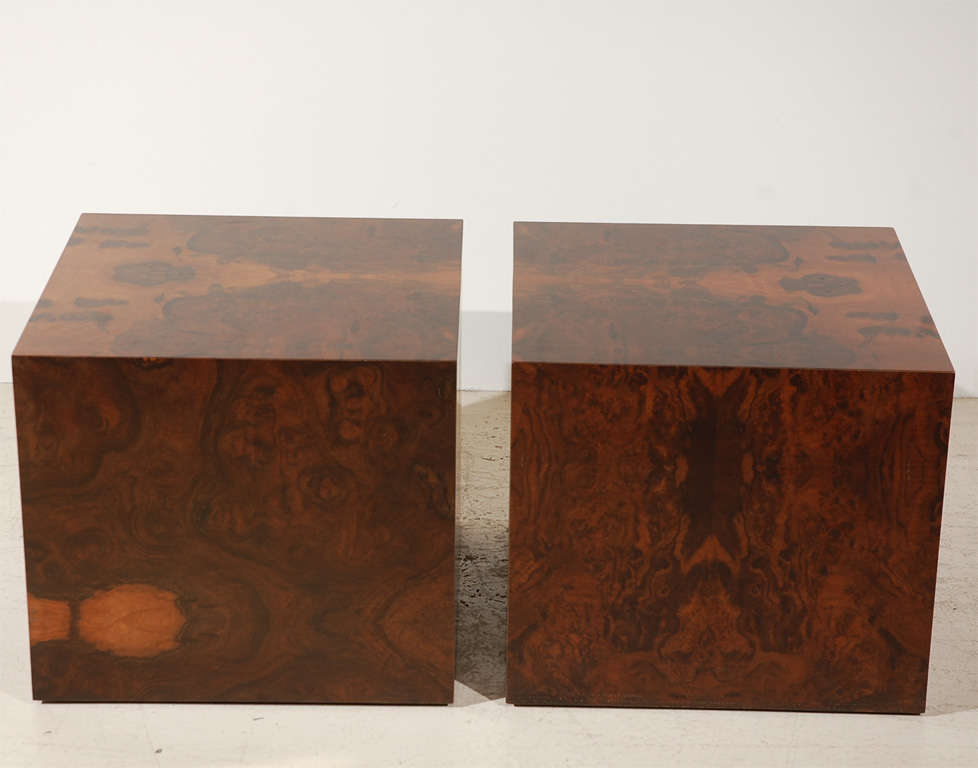 Contemporary Pair Of Burl Cube Tables By Lawson-Fenning