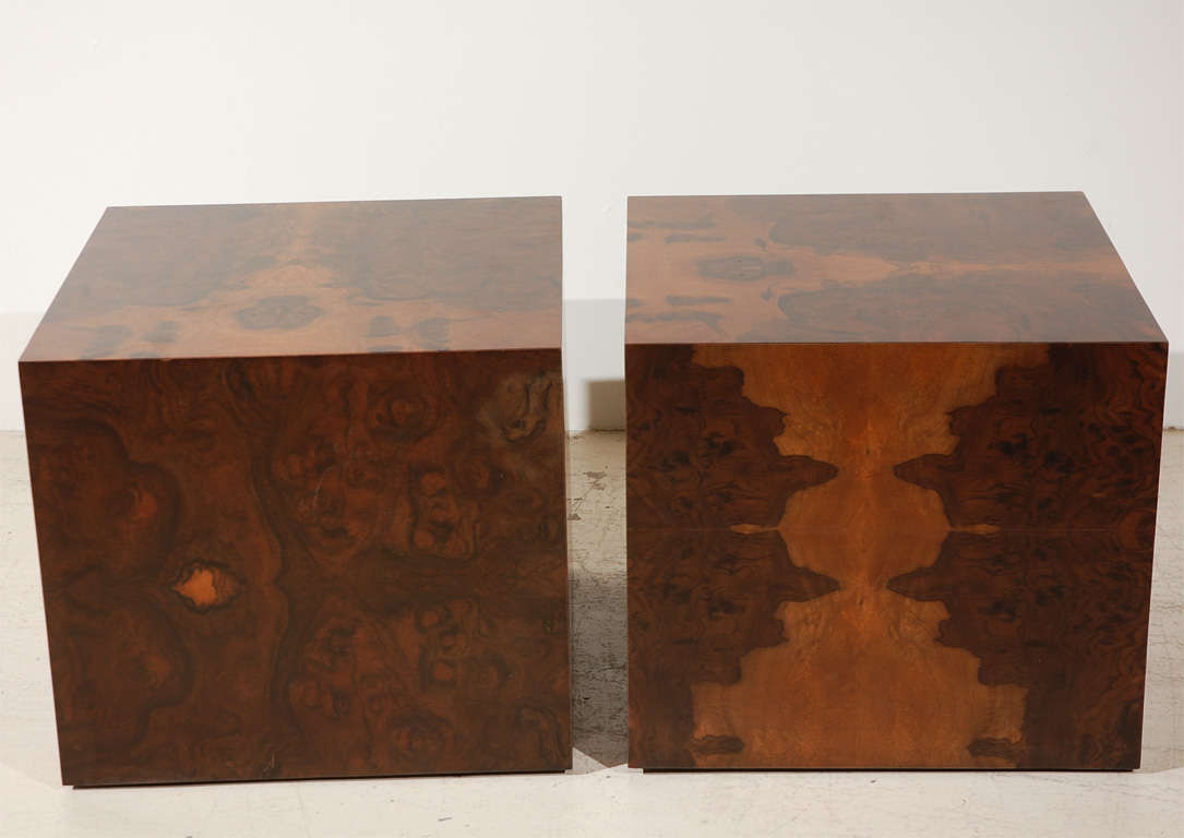 Pair Of Burl Cube Tables By Lawson-Fenning 1