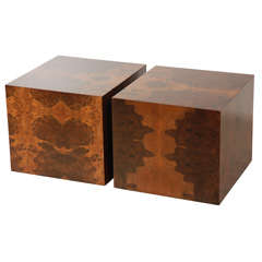 Pair Of Burl Cube Tables By Lawson-Fenning