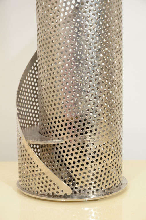 German Modernist Perforated Aluminum Lamp after Mategot For Sale