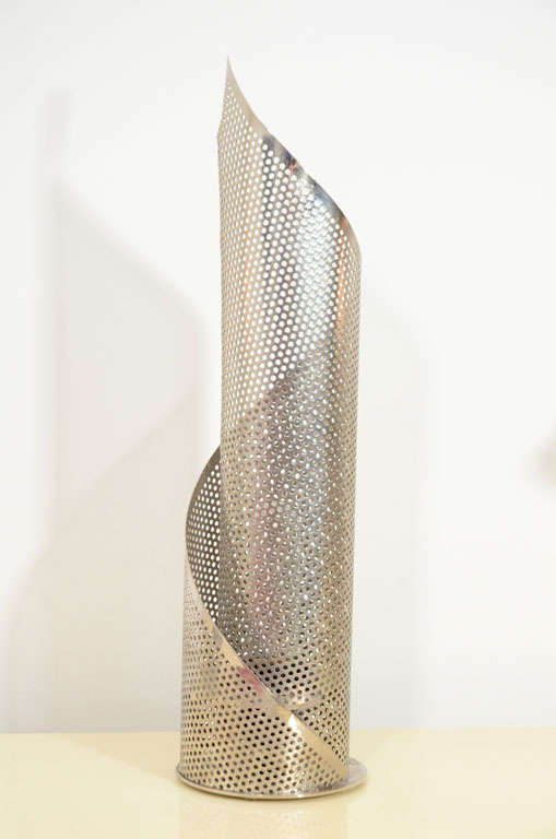 Modernist perforated aluminum table lamp in the style of Mategot.  Germany, circa 1980.