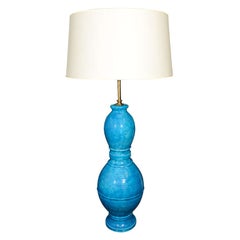 Italian Blue Incised Ceramic Table Lamp by Raymor