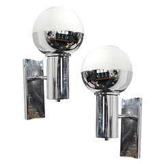 Pair of French Chrome & Glass Globe Sconces 6