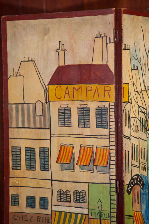 Mid-20th Century Three Panel Screen of Paris