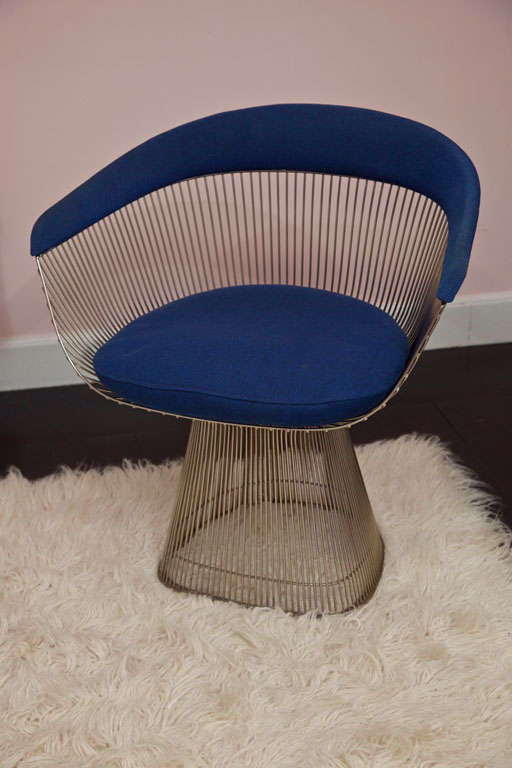Nickel plated steel rod chairs by Warren Platner for Knoll. Fabric is original.