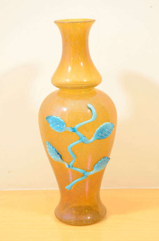 Steuben attributed, Yellow Decorated Cintra Vase
