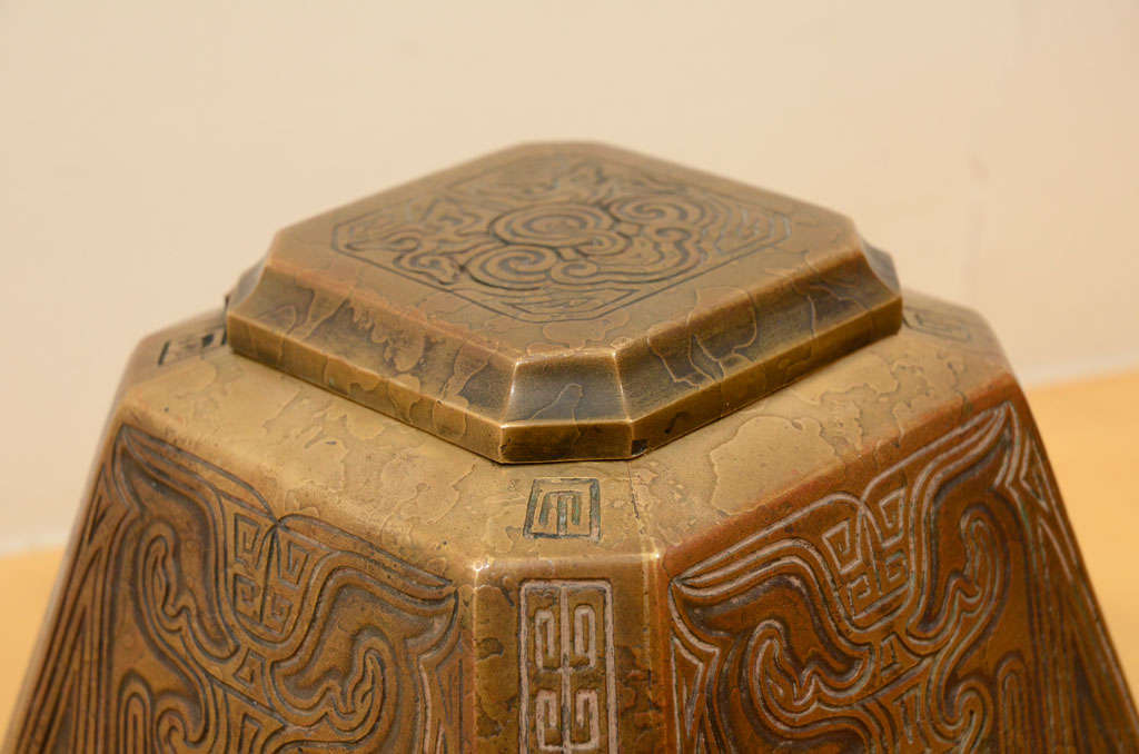 20th Century Tiffany Studios Inkwell, Chinese Pattern For Sale