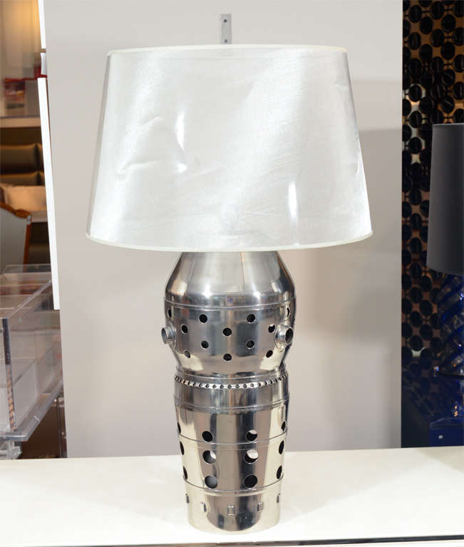Pair Steel Table Lamps made of Vintage Airplane Parts with Shade For