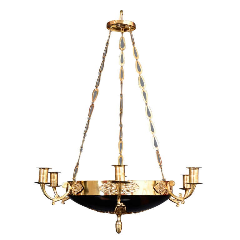 Black and Gilt bronze Empire chandelier For Sale