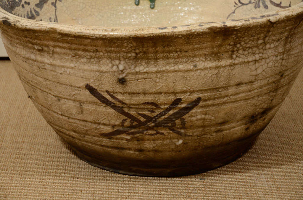 Japanese Large Oribe Rain Gathering Bowl
