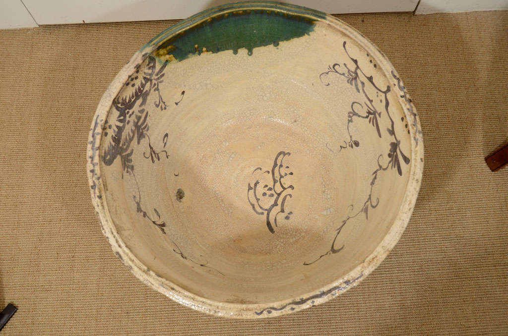 19th Century Large Oribe Rain Gathering Bowl