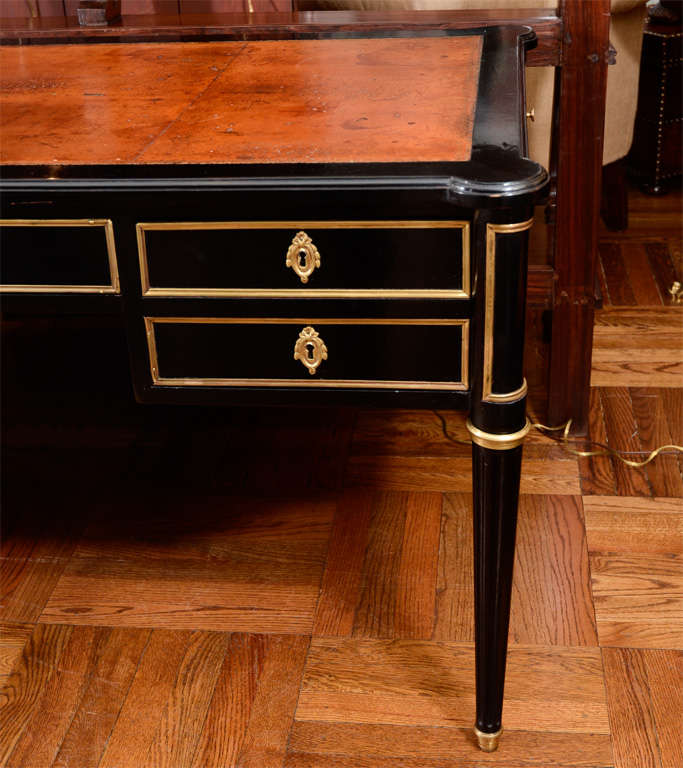 Louis XVI-Style Ebonized & Brass Writing Table, France, c. 1900