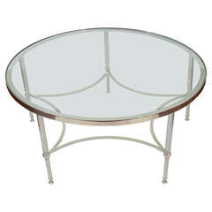 Nickle Plate 
Glass Round Coffee Table, England, Mid 20th C.