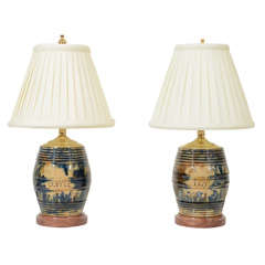 Pair 19th C. Alloaware "Tea & Coffee" Canister Lamps, Scotland