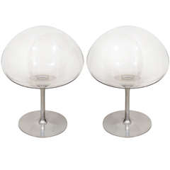 Pair Italian lucite and chrome chairs