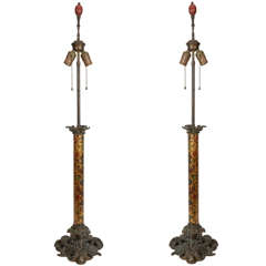 Vintage Pair of Patinated Late Regency Table Lamps