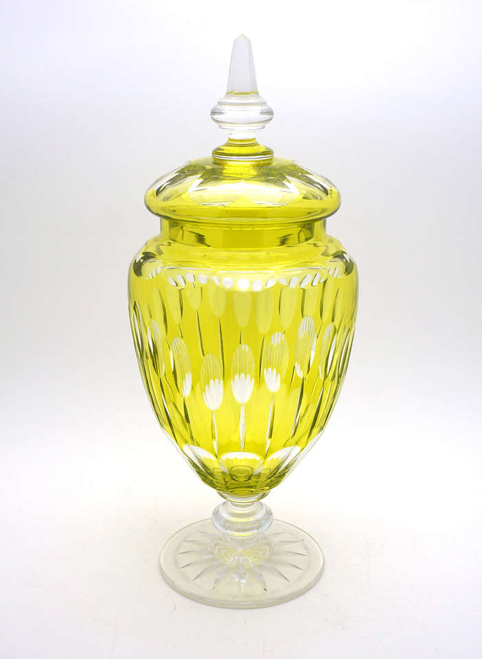 Belgian Art Deco Val St. Lambert Chartreuse Overlay Covered Vase
