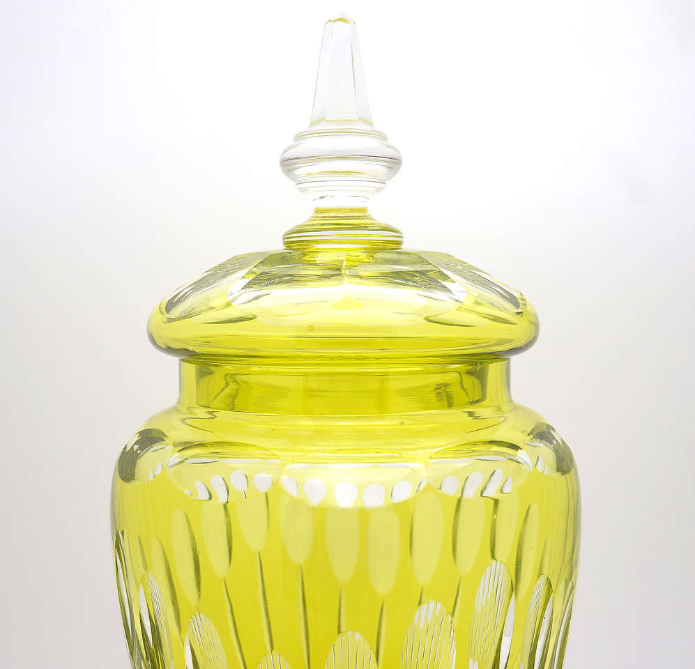 20th Century Art Deco Val St. Lambert Chartreuse Overlay Covered Vase
