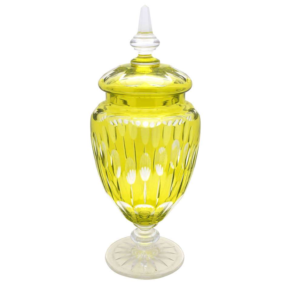 Art Deco Val St. Lambert Chartreuse Overlay Covered Vase