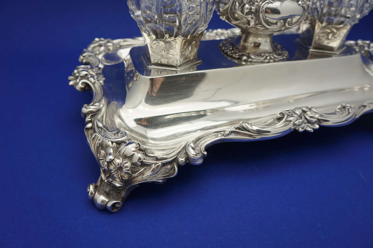 19th Century Victorian Sterling Silver & Cut Crystal Double Inkwell Rawlings & Sumner
