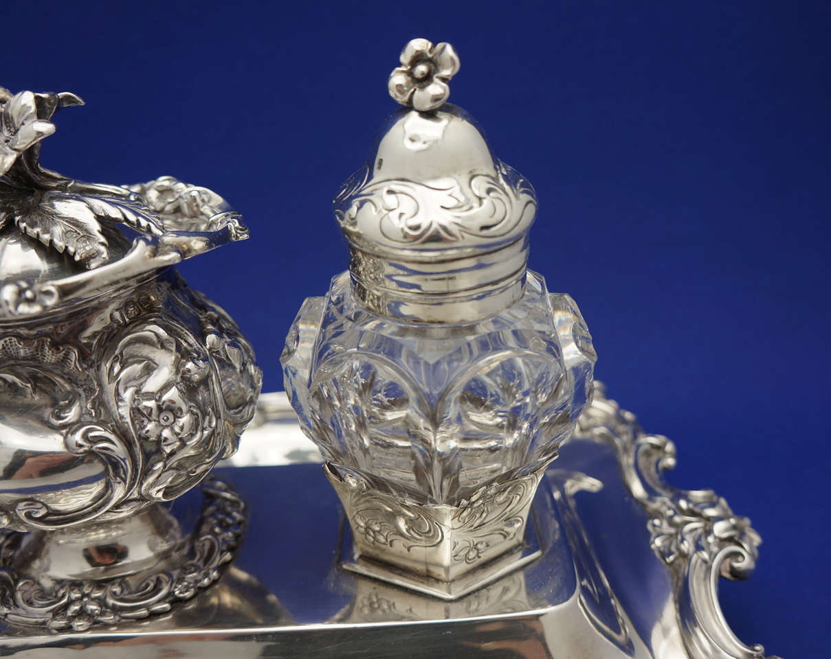 Victorian Sterling Silver & Cut Crystal Double Inkwell Rawlings & Sumner 1