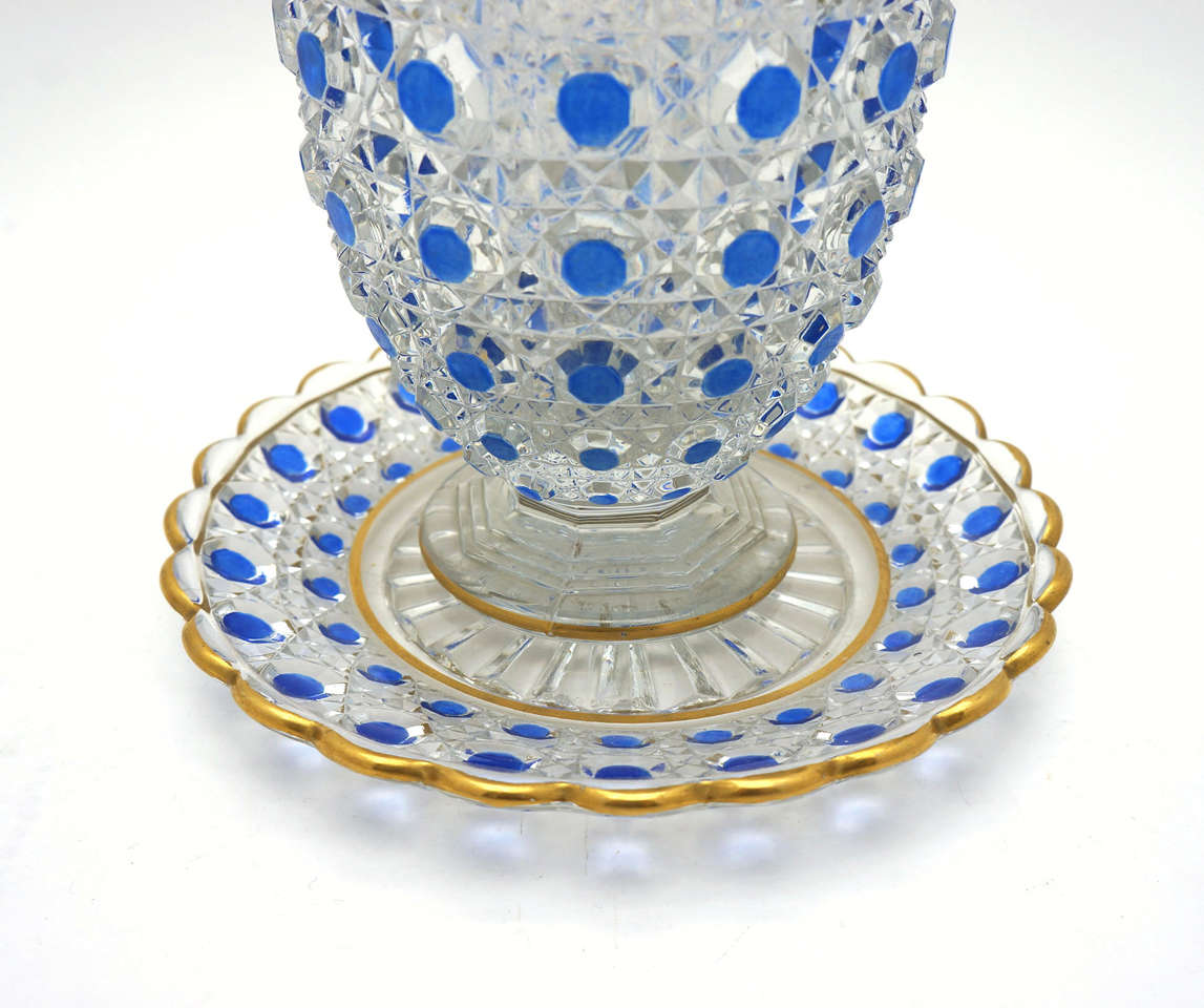 19th c. Signed Baccarat 3 Piece Crystal French Blue "Tumble-Up" at 1stDibs