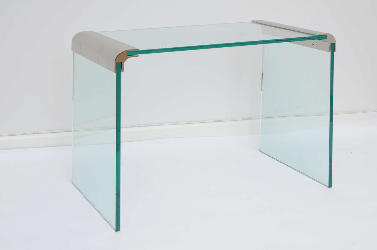 American Pair of Pace Glass & Steel Waterfall Side Tables
