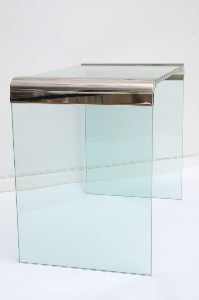 Pair of Pace Glass & Steel Waterfall Side Tables 3