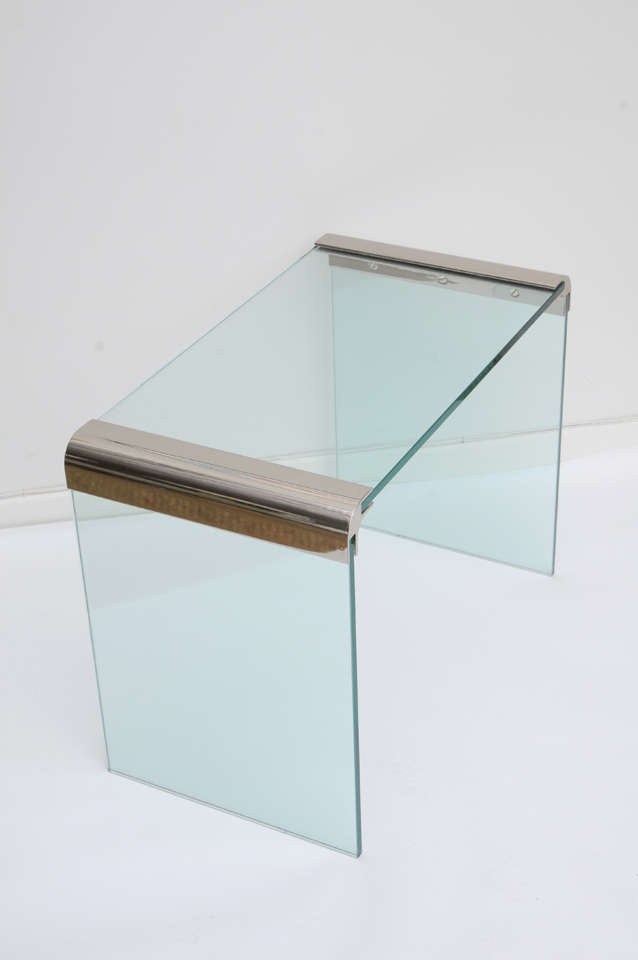 Pair of Pace Glass & Steel Waterfall Side Tables 4