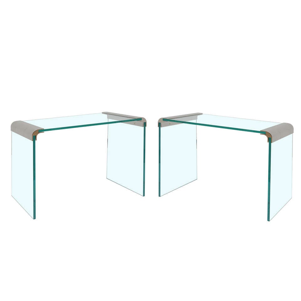 Pair of Pace Glass & Steel Waterfall Side Tables