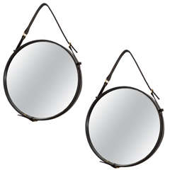 Jacques Adnet Pair of Leather Mirrors
